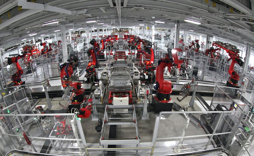 Automated assembly line in a modern factory