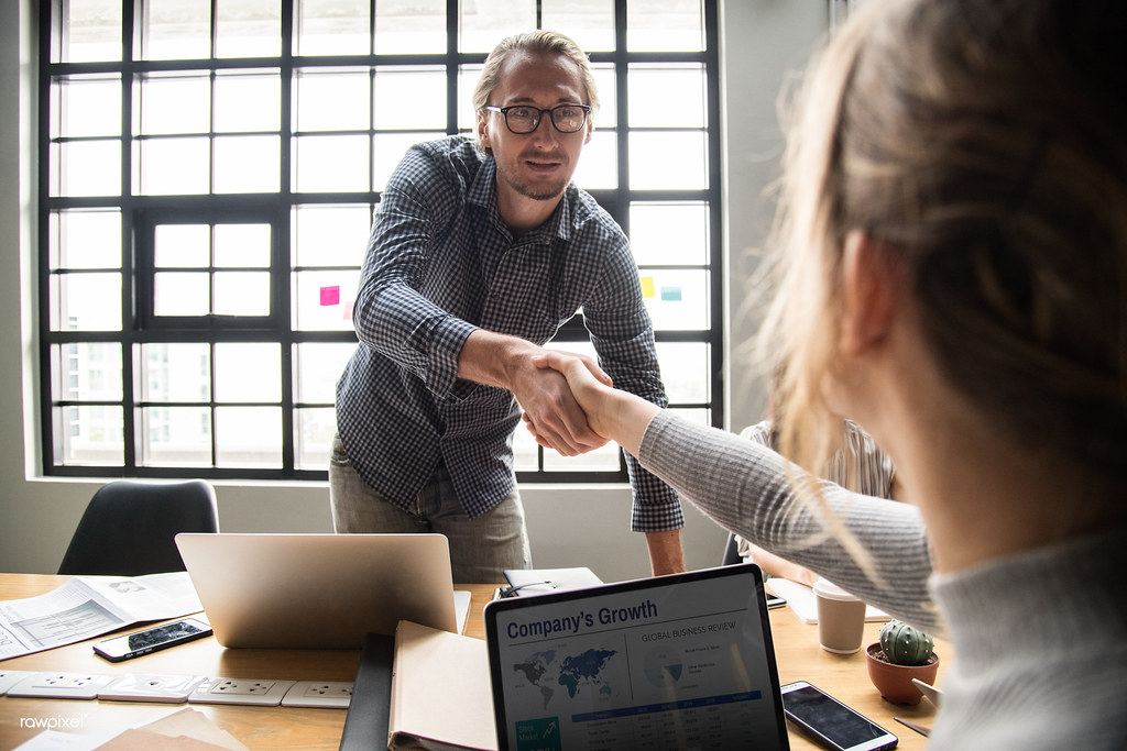 Business partners shaking hands in agreement